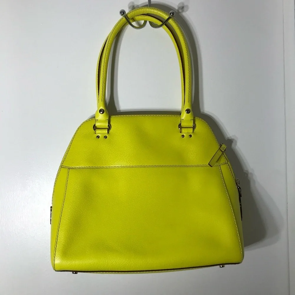 Kate Spade NEW YORK Zipper Pockets Leather Yellow Green Shoulder Hand Bag Purse